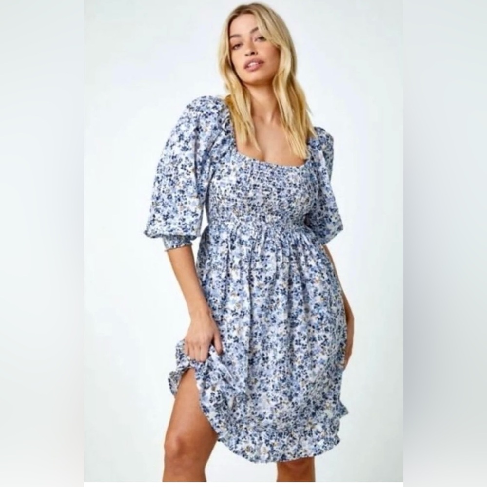 Super Natural by Secret Mission Georgette Mini Dress blue Floral Medium